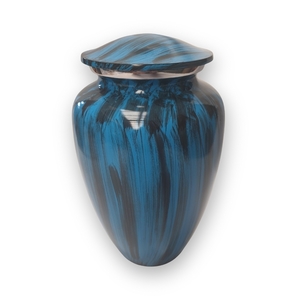 Products: Ceramic Adult Urn - Blue and Black Stripe - Carried Away Coffins New Zealand