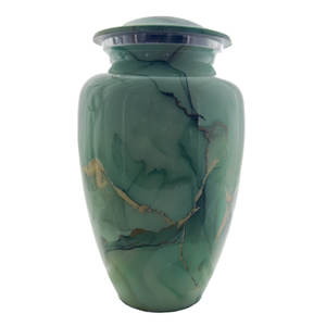 Products: Ceramic Adult Urn - Green with Gold - Carried Away Coffins New Zealand