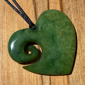Marsden Flower Pounamu Koru Heart Pendant - Small