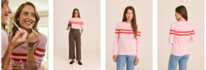 Cashmere & Wool French Racer Crewneck Sweater - PINK