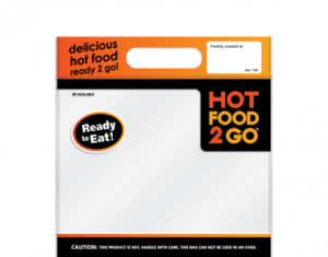 Hot Food 2 Go Deli Bags Re-sealable Plastic Carry Bags Small 224x232x100mm