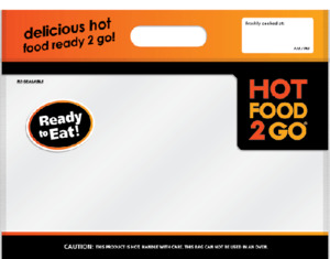 Hot Food 2 Go Deli Bags Re-sealable Plastic Carry Bags Large 340x260x140mm