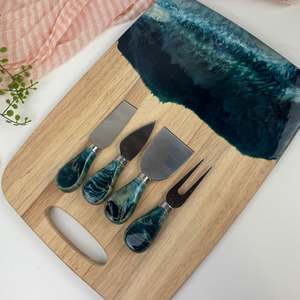 Everything: Resin Cheese Board & Knife Set | Stormy Seas & Gold | NZ Made