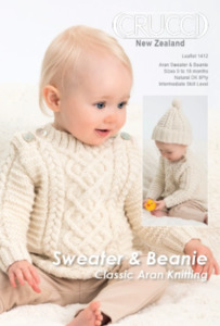 Patterns: Crucci Pattern 1412 Natural 8ply Baby Sweater & Beanie