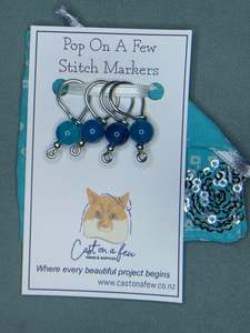Pop On A Few "Precious" - 9mm Stitch Markers, Blue Stripe Agate Stone Beads