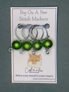 Pop On A Few "First Glass" - 15mm Stitch Markers, Green Coated Glass Beads