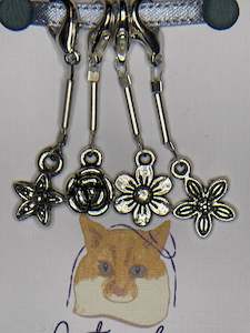 Pop On A Few Stitch Markers: Pop On A Few "Charming" - 3.5mm Lobster Clasp Stitch Markers, Silver Blooms Set