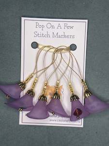 Pop On A Few "Charming" - 20mm Stitch Markers, Lucite Lilies with Glass Beads