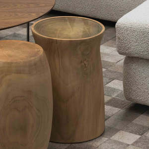 Bedroom Furniture: ROUND TEAK SIDE TABLE WITH GLASS