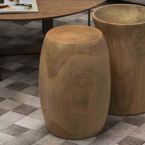 Bedroom Furniture: BARREL TEAK SIDE TABLE/STOOL