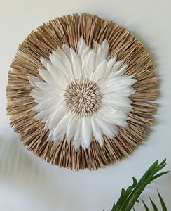 Products: Raffia and Feather Round Wall Decor - Exudy Art for Living