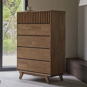 Bedroom Furniture Nz: JASMINE 5 Drawers Tallboy - Walnut