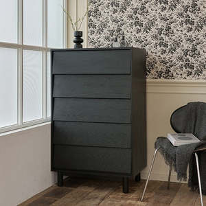 Drawers: MORVEN 5 Drawers Tallboy - Black