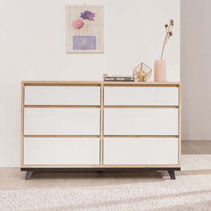Drawers: FRANCIS 6 Drawers Lowboy - Acacia & White