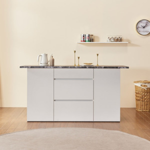 NANA Kitchen Island Bench - White(cabinet) & Black marble pattern(top)