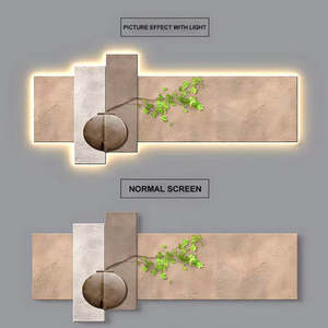 LED Backlit Wall Art with Vase and Green Branch Accent - Type B