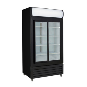 Upright Solid And Glass Door Fridges: Thermaster Two Sliding Glass Door Colourbond Upright Drink Fridge Black LG-1000SDBP