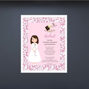 Art and Statues Family Life Catholic Gifts: Personalised Frame – First Holy Communion/Confirmation Girl (Pink) Family Life Catholic Gifts