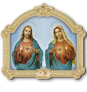Art and Statues Family Life Catholic Gifts: Sacred and Immaculate Hearts – Baroque Style Wood Plaque Family Life Catholic Gifts