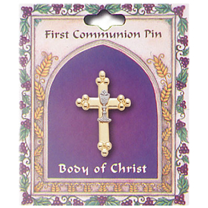 Badge: First Communion Lapel Pin Family Life Catholic Gifts