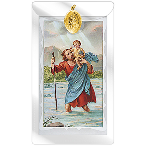 Holy Cards Family Life Catholic Gifts: St Christopher with medal Family Life Catholic Gifts