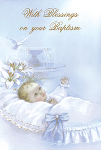 Baptism Cards: With Blessings on your Baptism – Boy Family Life Catholic Gifts