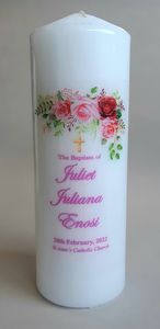Personalised Candle Baptism Rose , Pink Family Life Catholic Gifts