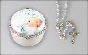 Porcelain Box and Rosary – Baby Boy Family Life Catholic Gifts