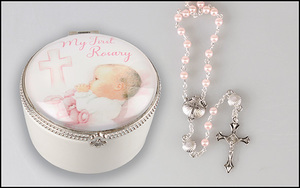 Baby: Porcelain Box with Rosary – Baby Girl Family Life Catholic Gifts
