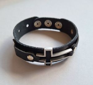 Crosses and Crucifixes Family Life Catholic Gifts: Leather Bracelet with Silver Metal Cross – Adjustable Family Life Catholic Gifts