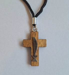 Cord: Wooden Cross on Cord – Pax Symbol Family Life Catholic Gifts