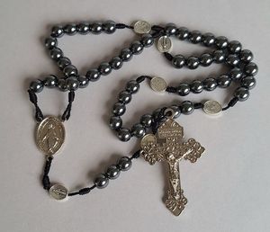 Blessed Mother: Hematite Rosary – Miraculous Medal – N Z Made (Silver-Plated) Family Life Catholic Gifts
