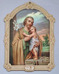 Faith: St Joseph & Child – Wooden Plaque Baroque Style Family Life Catholic Gifts