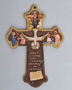 Baptism Cards: Holy Spirit Cross – Wooden 13cm (Italian)Confirmation Family Life Catholic Gifts