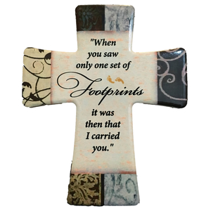 Crucifix: Footprints Porcelain Prayer Cross Family Life Catholic Gifts