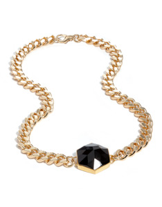 Onyx Gold Hexagon Necklace