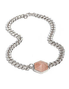 Necklace: Rose Quartz Silver Hexagon Necklace