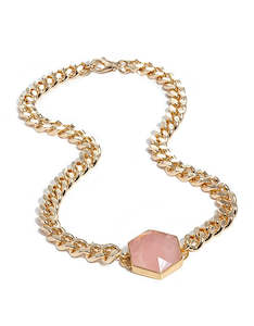 Necklace: Rose Quartz Gold Hexagon Necklace