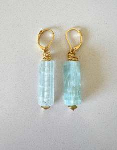Raw Aquamarine Gold Earrings - Long