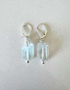 Raw Aquamarine Silver Earrings