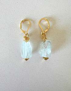 Limited Edition: Raw Aquamarine Gold Earrings - Short