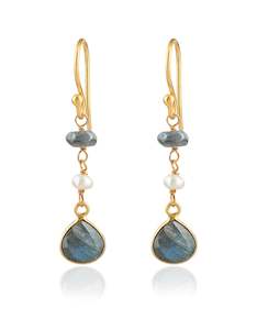 Labradorite & Pearl Gold Earrings