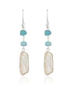 Aquamarine March: Aquamarine & Pearl Silver Earrings