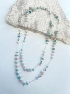 Aquamarine March: Rose, Aqua, Topaz Gold Silver Necklace