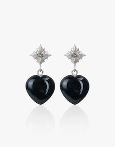 April Diamond: Onyx Silver Heart Earrings