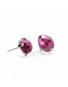 July Ruby: Ruby Silver Oval Earrings