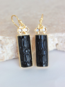 Bestsellers: Onyx Talisman Gold Earrings