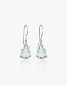 February: Green Amethyst Silver Angle Earrings