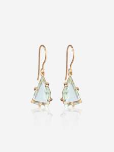 Green Amethyst Gold Angle Earrings