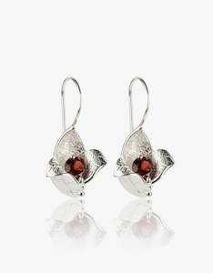 January: Garnet Bud Silver Earrings